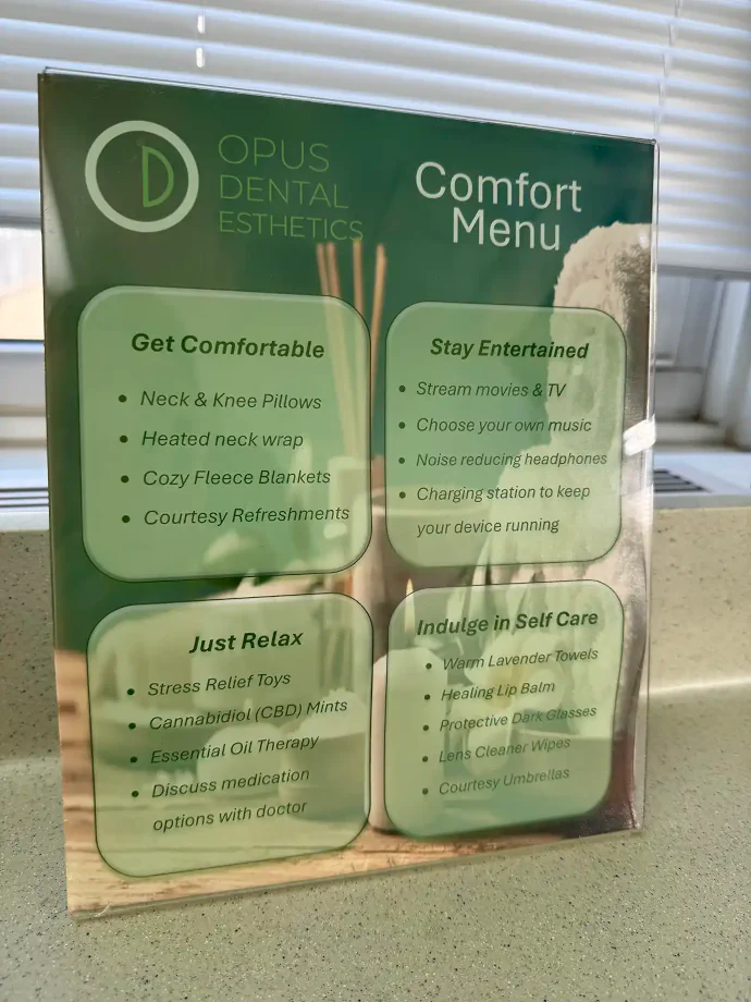 Comfort Menu at Opus Dental Esthetics in Philadelphia, PA